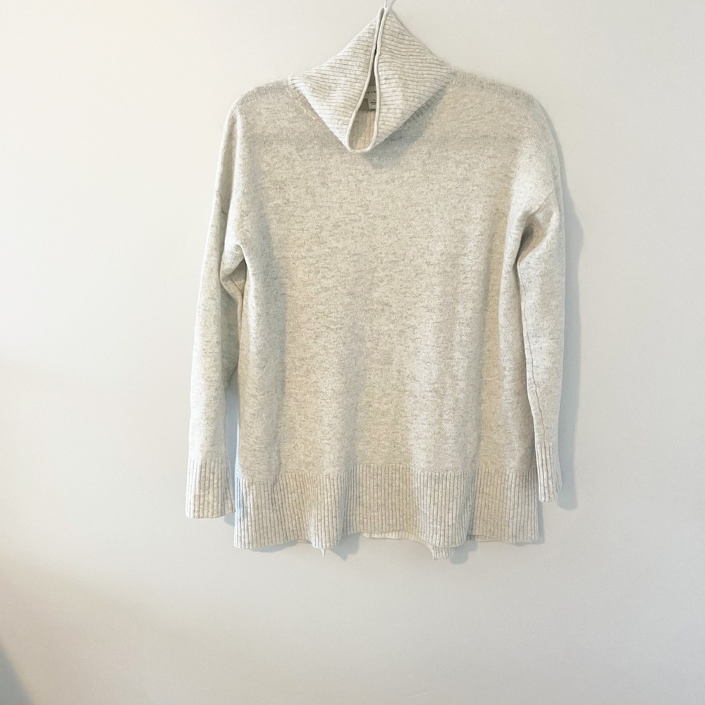 White + Warren 100% Cashmere Turtleneck Sweater Grey Oatmeal Colorblock Small